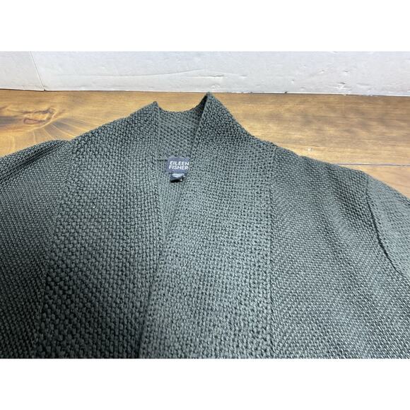 Eileen Fisher Olive Green 100% Merino Wool Open Front Cardigan Italian Yarn L - Picture 6 of 12